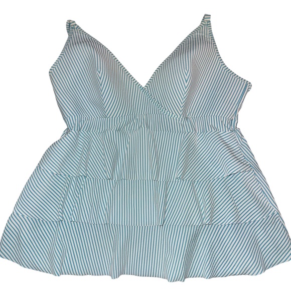 SWIM by Cacique Blue White Striped One Piece Swimsuit Tiered Ruched Size 24W - Picture 2 of 5